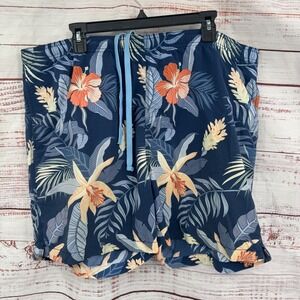 Tommy Bahama Swim Trunks Shorts XL Tropical Floral‎ Print Blue Drawstring Pocket